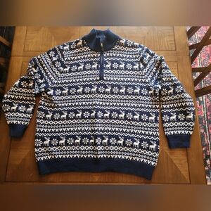 Foundry Quarter Zip Sweater 100% Cotton Navy White Christmas Holiday 2XL